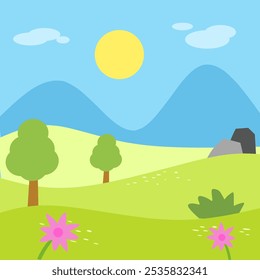 Verão paisagem fundo ilustração de arte simples