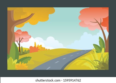 Summer landscape background Vector illustration, with flat cartoon of plants, leaves and forest landscape. with copy space for text, suitable for banner, greeting card, poster, advertising etc.