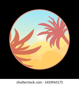 Summer landscape. Beach with brown palm trees in a minimalist style in yellow colors