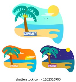 summer landscape beach scenery flat illustration