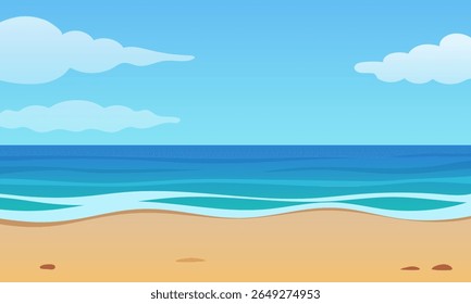 Summer landscape. Beach, sea and sky. Vector illustration.