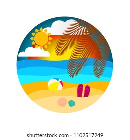 Summer landscape, summer beach. Vector illustration isolated on white background for advertising banners, flyers, posters, leaflets and more.
