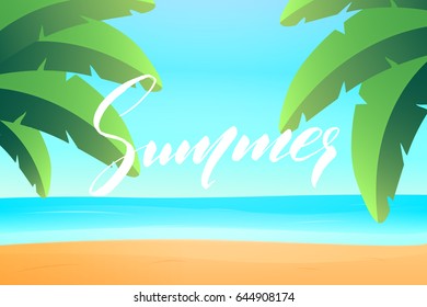 Summer. Summer landscape beach view. Tropical island with palms, ocean and beach. Summer beachlife
