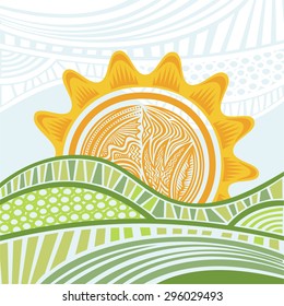 Summer landscape with beautiful sun vector illustration