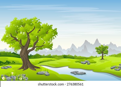 summer landscape with a big tree