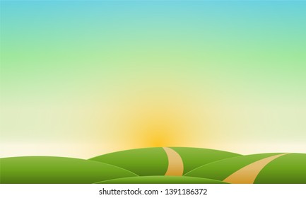 Summer landscape clear sky Vector natural landscape.
