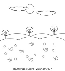 Summer landscape. Cloudy sky and field. Vector