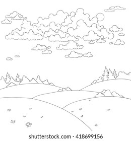 Summer landscape. Cloudy sky and field. Vector