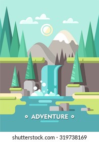 Summer landscape. Concept for web banner and printed materials. Vector flat illustration.