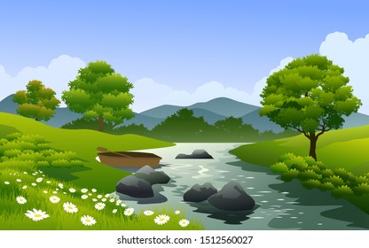 summer landscape in countryside with river 