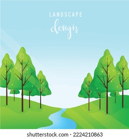 Summer Landscape Design Vector Colorful Background