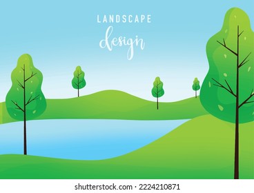 Summer Landscape Design Vector Colorful Background