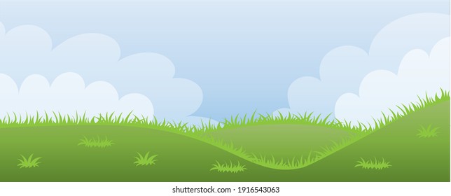 Summer landscape, fields, meadows, trees and grass on a summer day. Screensaver for cover or web design, nature of Europe.