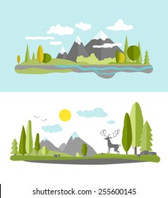 Summer landscape in flat style.