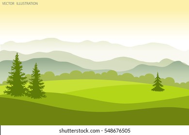 Summer landscape. Flat style vector illustration. Background