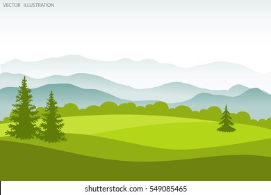 Summer landscape. Flat style vector illustration. Background