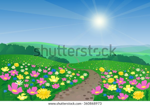 Summer Landscape Flowers Road Stock Vector Royalty Free 360868973