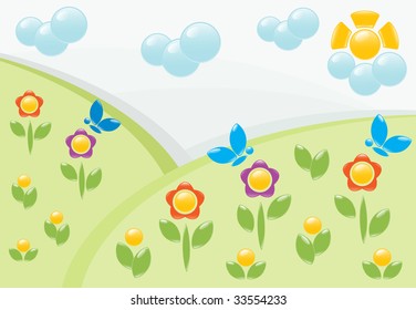 Summer landscape with flowers. Vector-Illustration