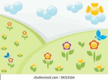 Summer landscape with flowers. Vector-Illustration