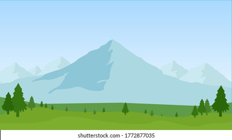 Summer landscape of the foothills, vector art illustration.