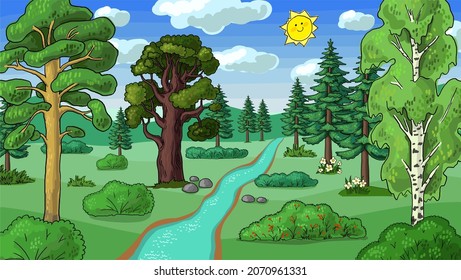 summer landscape forest river trees vector