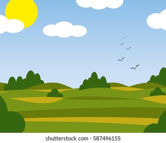 Summer landscape. Green fields. Heat. For your design.