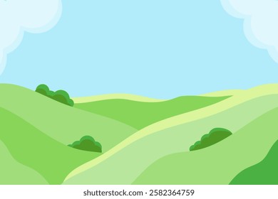 Summer landscape, green fields and hills. Vector illustration.