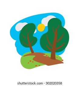Summer landscape with green trees. Vector illustration.