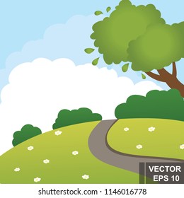 Summer landscape. Heat. For your design. Background. Flowers. Tree.