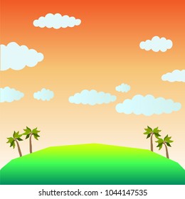 Summer landscape with hills and clouds in the sky. Vector background.