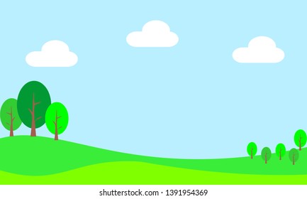 Summer landscape with hills and trees. Eco-friendly concept ideas. Concept for fresh air. Vector graphic illustration.