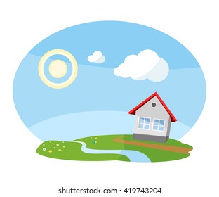 Summer landscape with house
