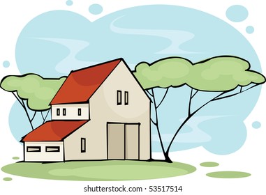 Summer landscape with  house