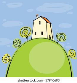 Summer landscape with house