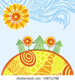 Summer landscape houses vector illustration