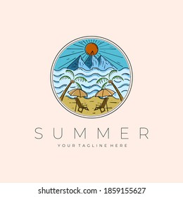 Summer Landscape Logo Vector Illustration Design, Beach Outdoor Emblem Design