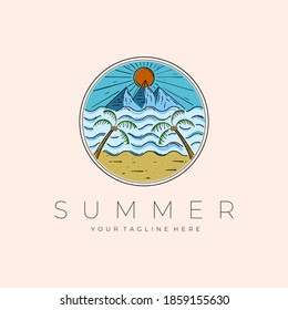 Summer Landscape Logo Vector Illustration Design, Beach Outdoor Emblem Design