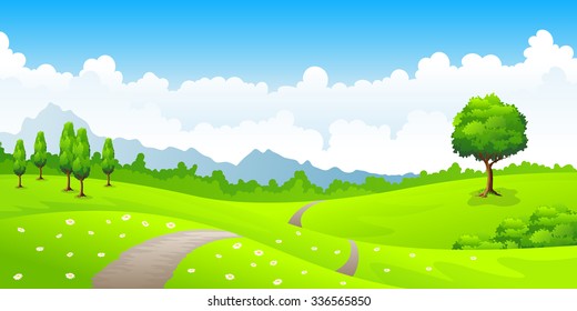 Summer landscape with meadow flowers and mountains