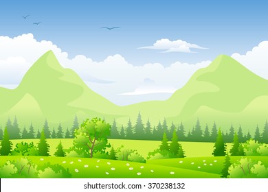 Summer landscape with meadows and mountains