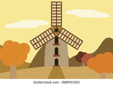 Summer landscape of medieval windmill.