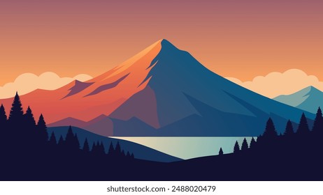 Paisaje de verano con una Ilustración vectorial montañosa