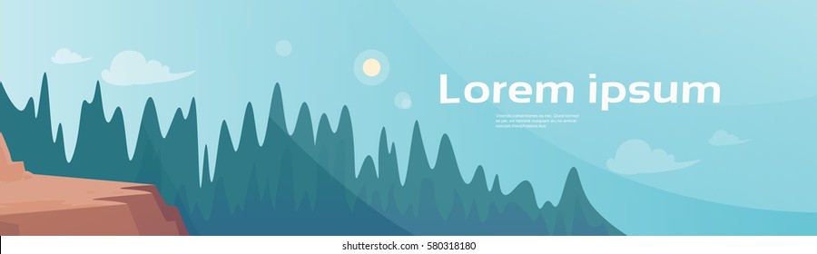 Summer Landscape Mountain Forest Sky Woods Flat Vector Illustration