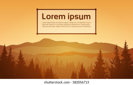 Summer Landscape Mountain Forest Sky Woods Flat Vector Illustration