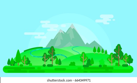 Summer Landscape With Mountains And Trees
