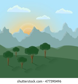 Summer landscape with mountains. Vector illustration.