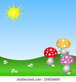 Summer landscape with mushrooms