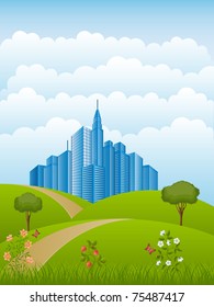 Summer landscape. Nature background.  Vector illustration.