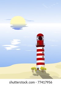 Summer landscape on a beach with red light house