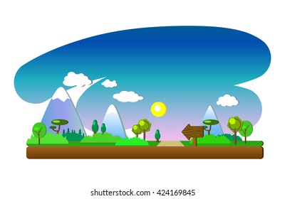 Summer landscape with place for text, summer landscape flat style, summer landscape vector illustration, summer landscape horizontal picture, summer landscape with road, summer landscape image EPS10