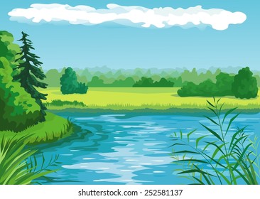 Summer landscape with pond